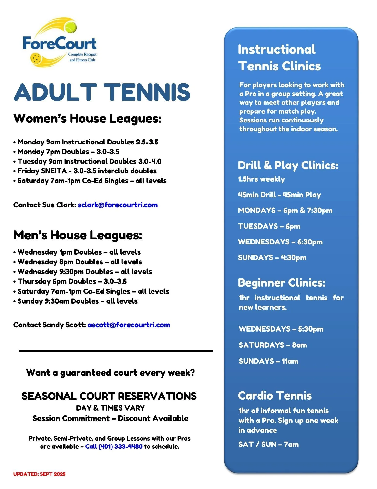 Adult Tennis Clinics 2025