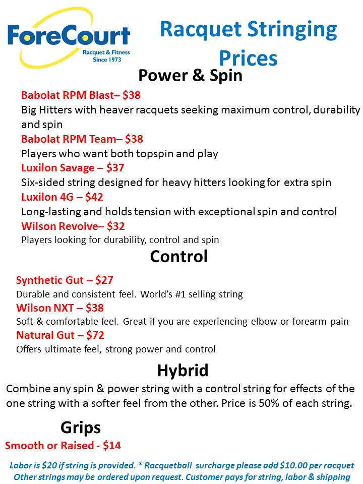 Racquet Stringing Pricing